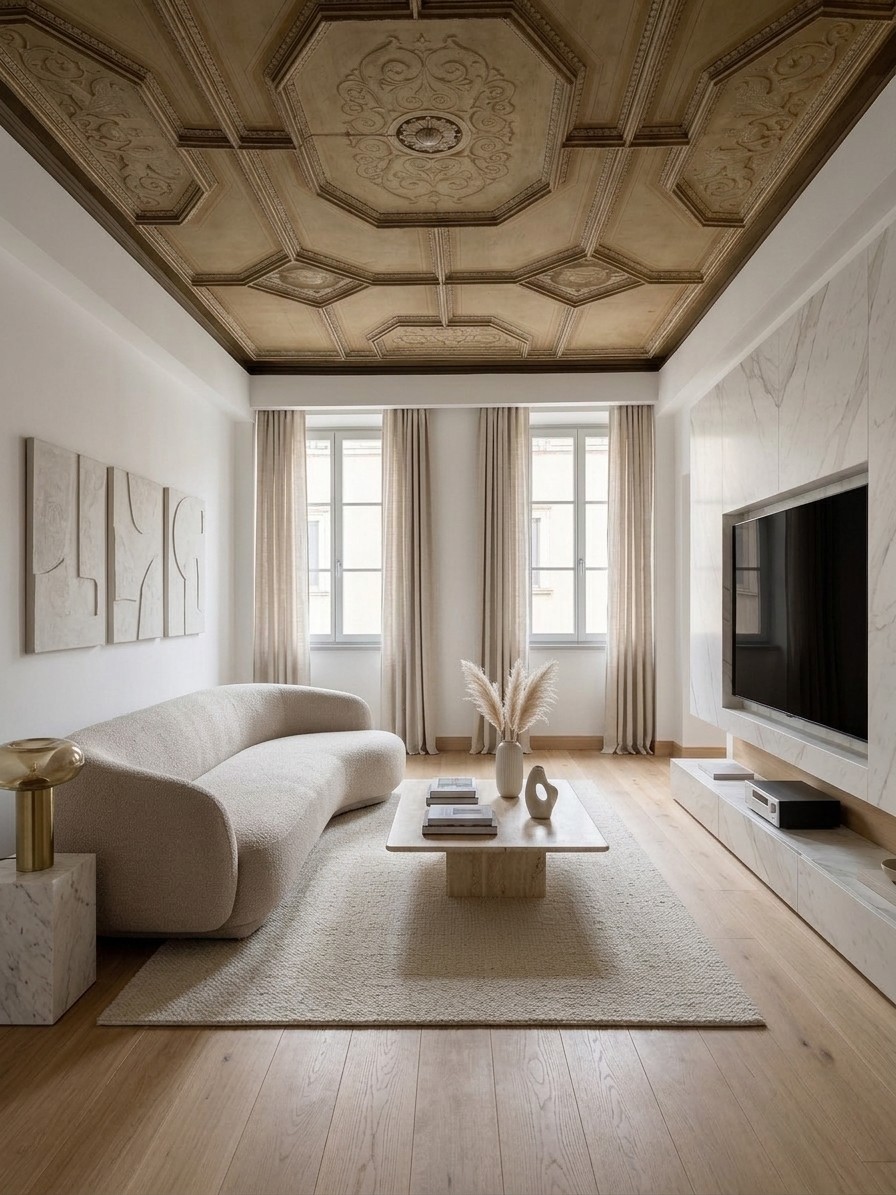 Ambiente di rappresentanza con affresco e ampie vetrate